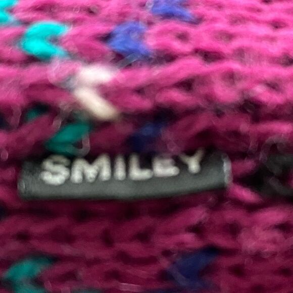 SMILEY Wool Knit Ski Hat Pom Pom Purple Blue Adult OS Made in USA - Picture 5 of 6